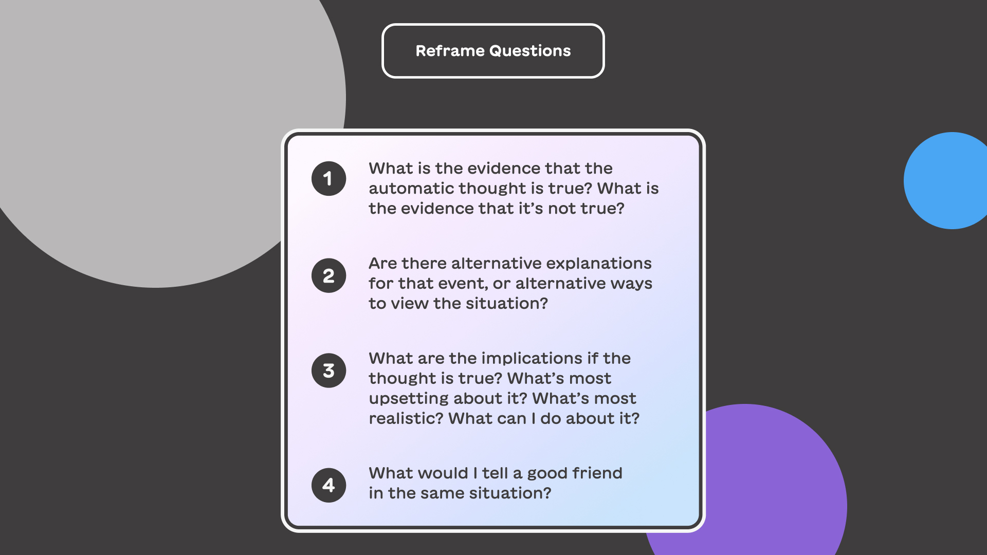 Simplifying Thoughts with the Reframe Questions Tool
